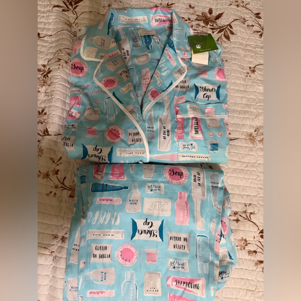 Kate Spade Aqua and Pink Print Pajama Top